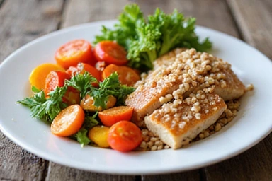 Imagen de un plato colorido con vegetales frescos y quinoa